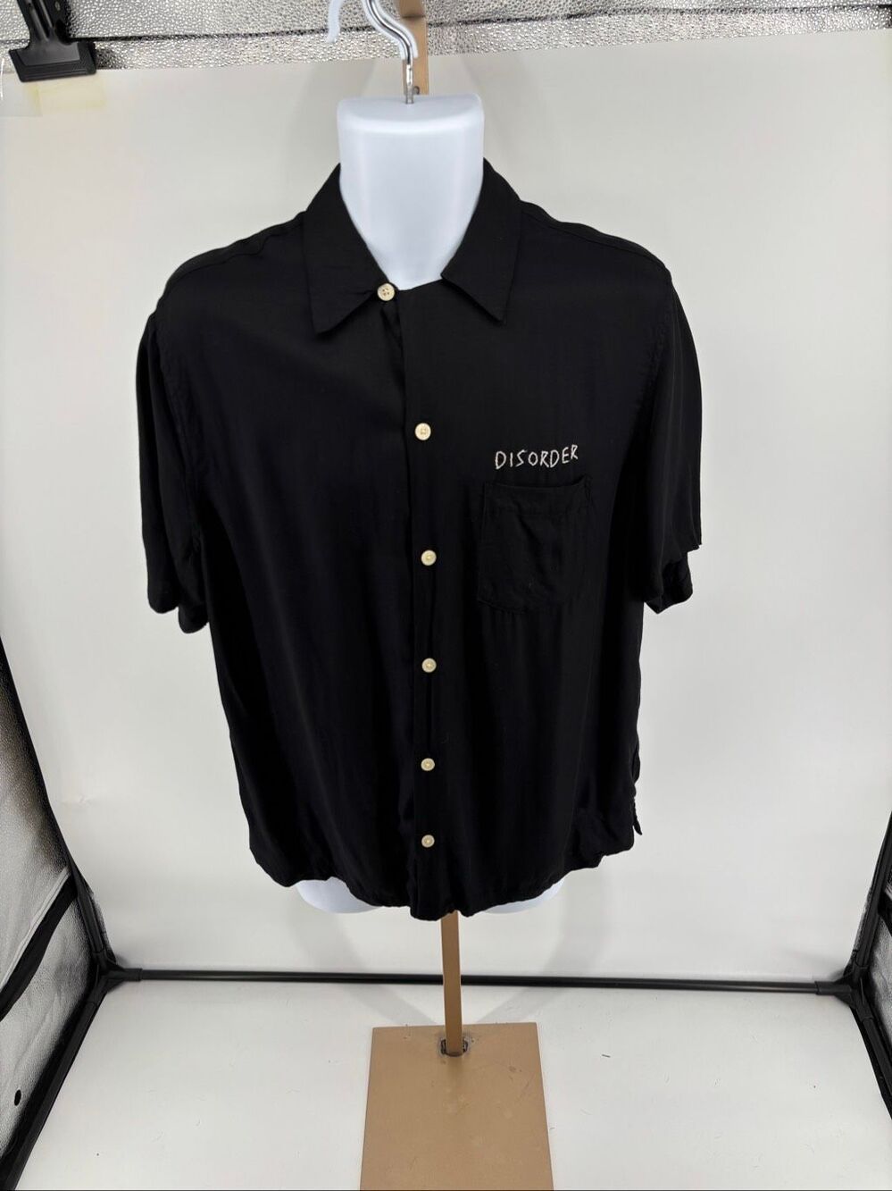 AllSaints Relaxed Disorder Viscose Short Sleeve Button Front Shirt Men's Large